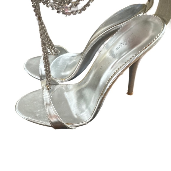 Women's High Heel Sandals with Water Diamond Double Chain Slim Open Toe Flt - Picture 2 of 7